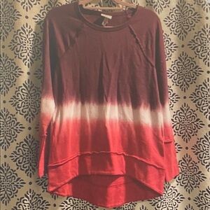 Knox Rose Ombre Long Sleeve Pullover - Maroon/Red/White